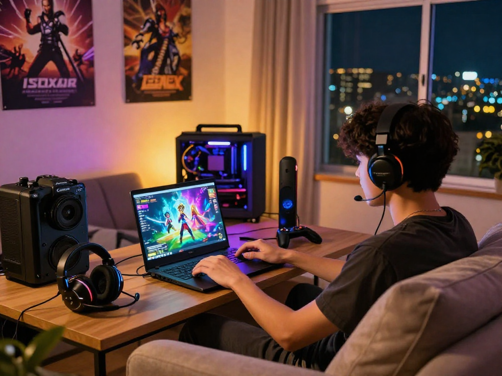 Player engaged in an adult game on a laptop in a cozy bedroom.