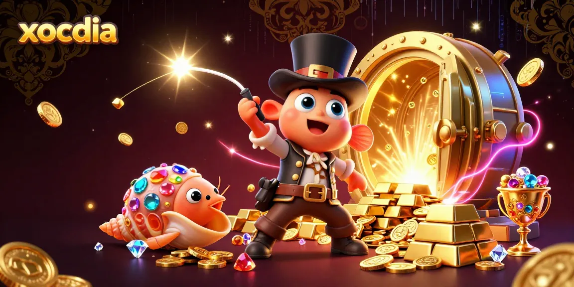 Experience the excitement of xocdia in this vibrant treasure-filled illustration with animated characters and rich gambling elements.