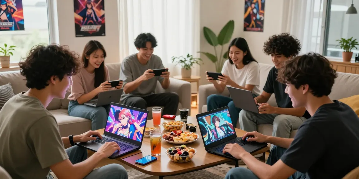 Friends enjoying a lively gaming session with exciting hentai game displays in a cozy living room setting.