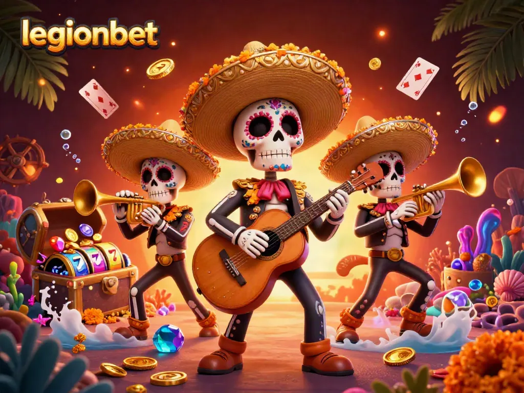 Experience the vibrant energy of legionbet with a festive mariachi scene and exciting slot reels.